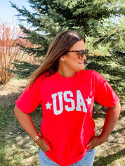 USA Gingham Tee- Red, White, & Blue Patriotic Comfort Colors Shirt | Little Mama Shirt Shop Little Mama Shirt Shop LLC
