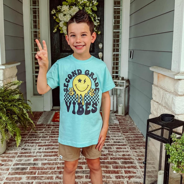 Second Grade Vibes - Peace Smiley - Short Sleeve Child Shirt