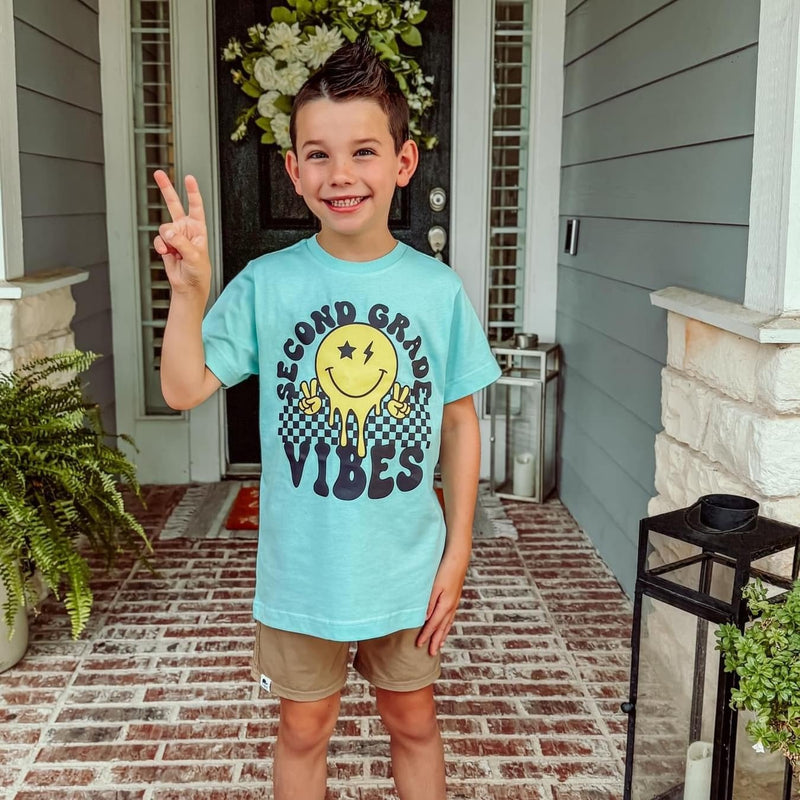 Second Grade Vibes - Peace Smiley - Short Sleeve Child Shirt