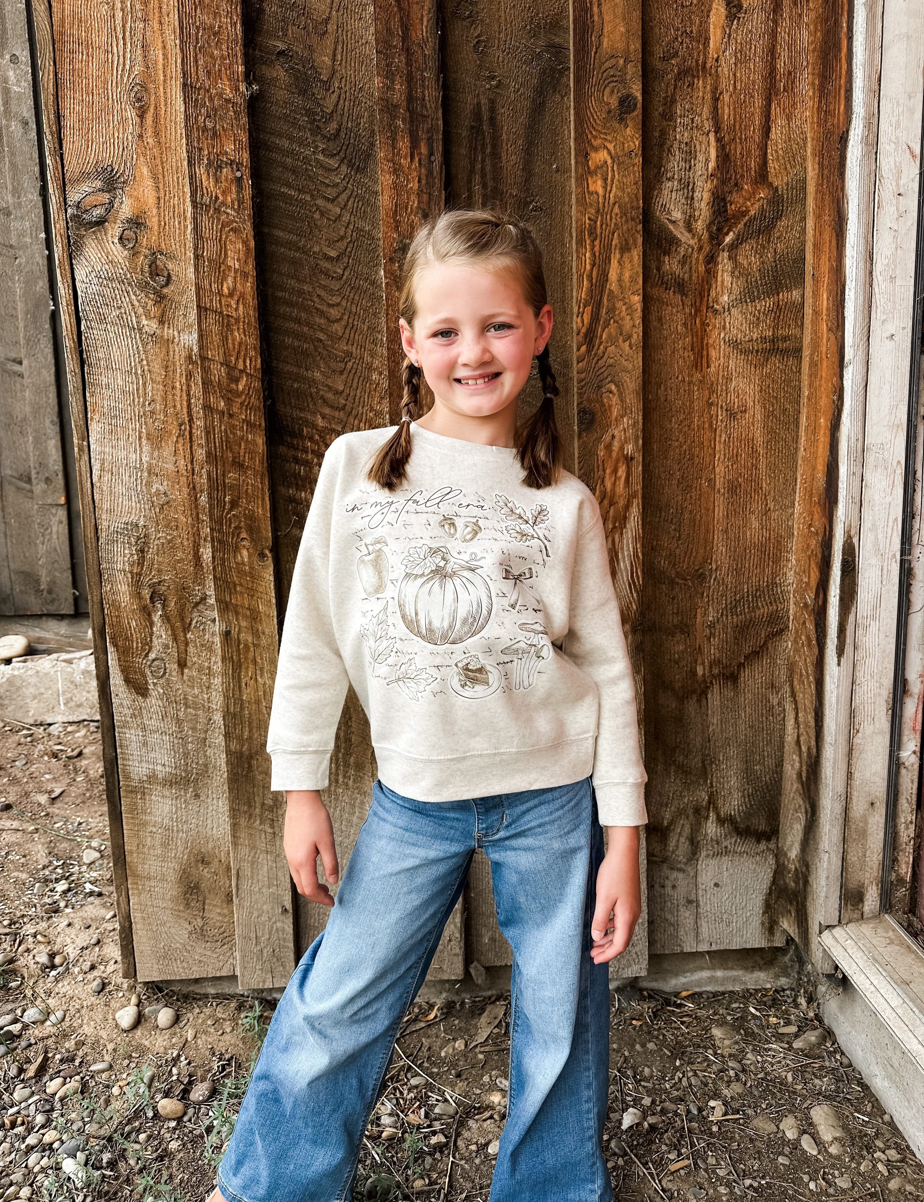In My Fall Era | Child Natural Crewneck Sweatshirt | Kids Fall Graphic Pullover Little Mama Shirt Shop LLC