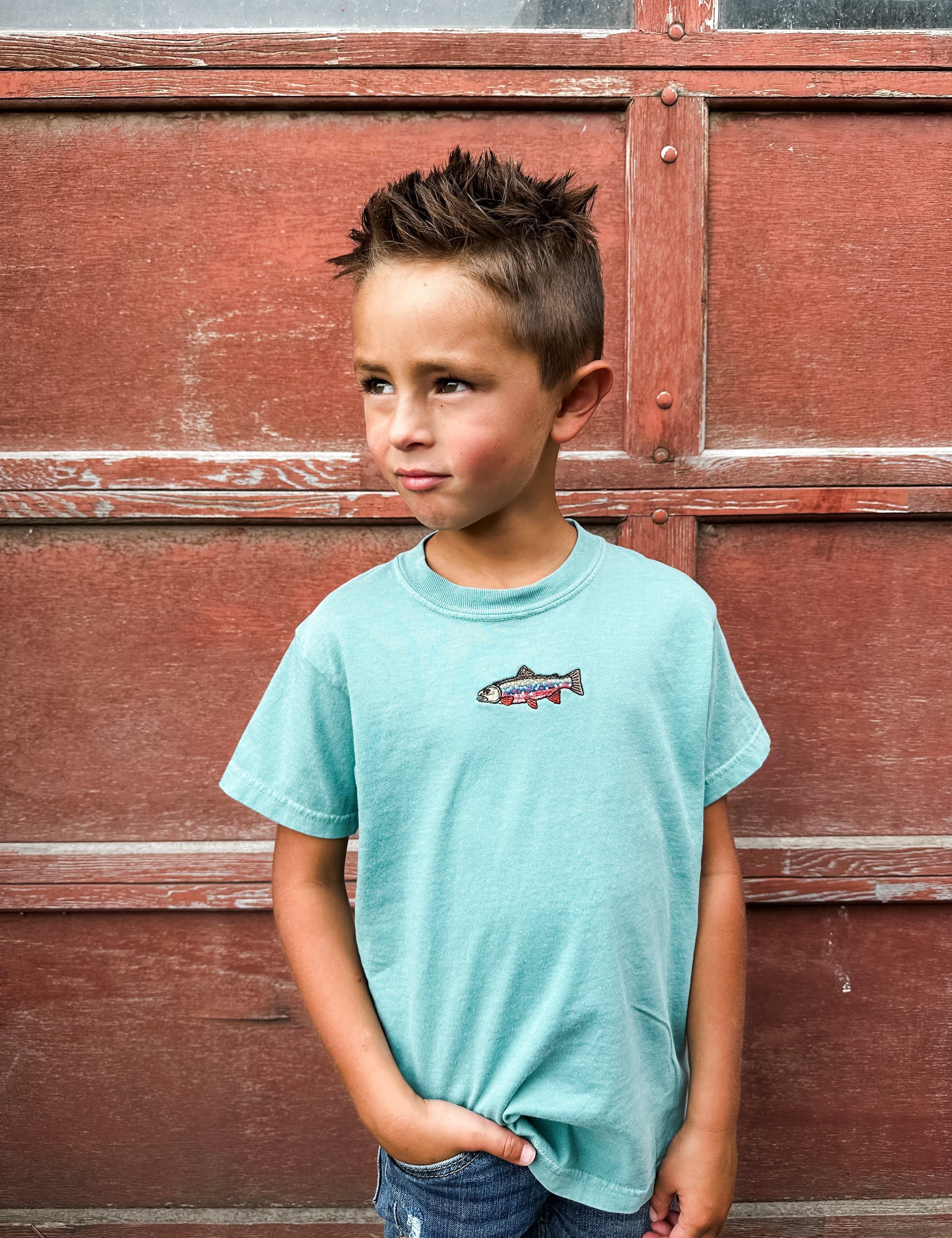 Brook Trout Embroidered | Child Comfort Colors Tee | Kids Fishing Shirt Little Mama Shirt Shop LLC