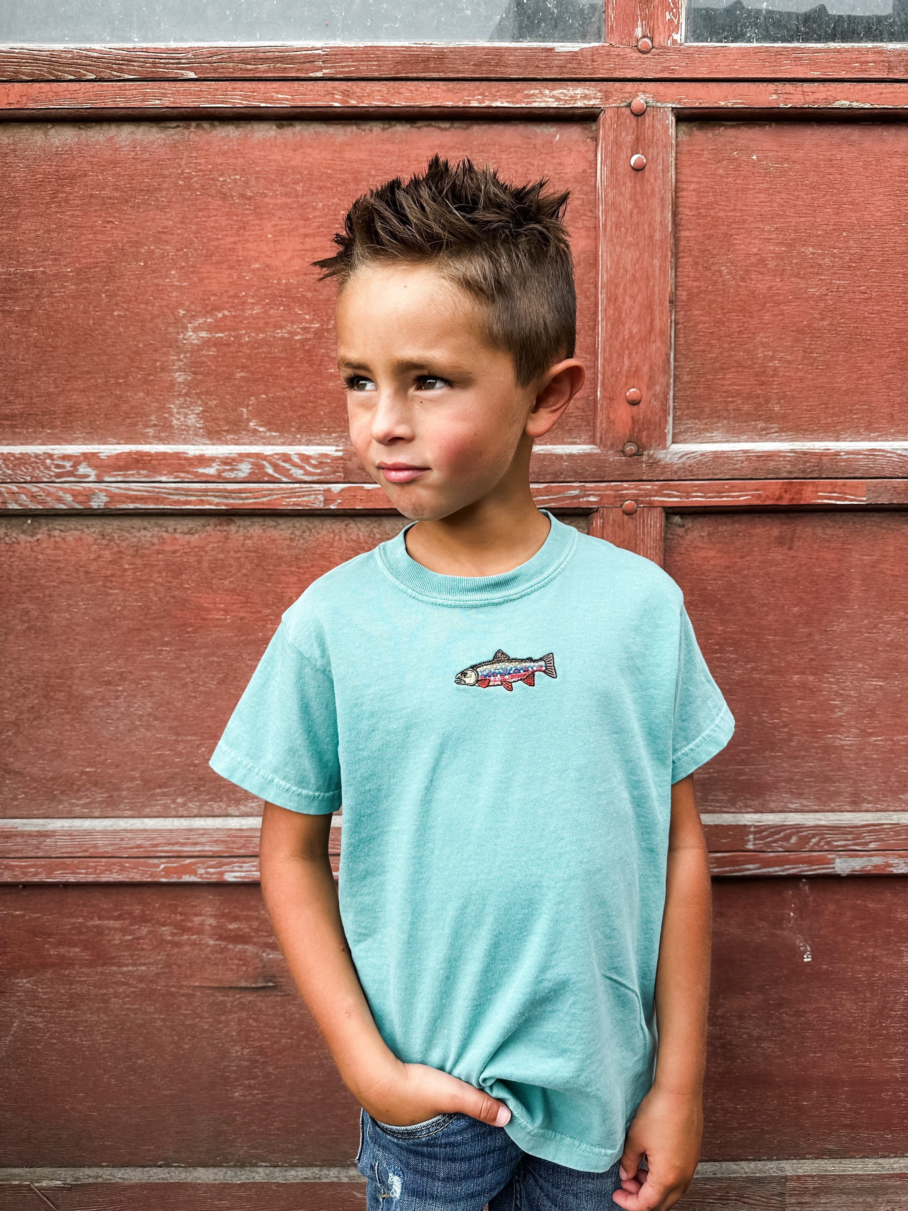 Brook Trout Embroidered | Child Comfort Colors Tee | Kids Fishing Shirt Little Mama Shirt Shop LLC