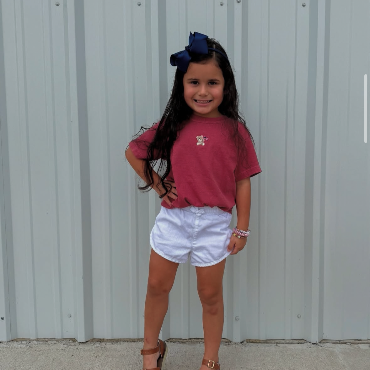 Embroidered YOUTH Comfort Colors Tee - American Bear (center) Little Mama Shirt Shop