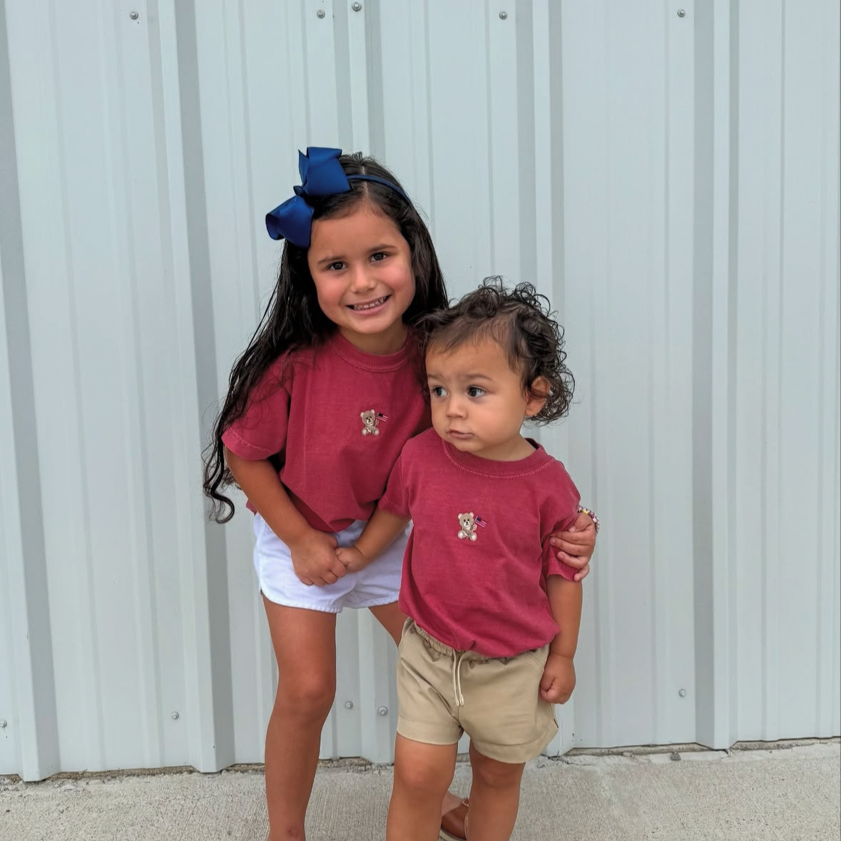 Embroidered YOUTH Comfort Colors Tee - American Bear (center) Little Mama Shirt Shop