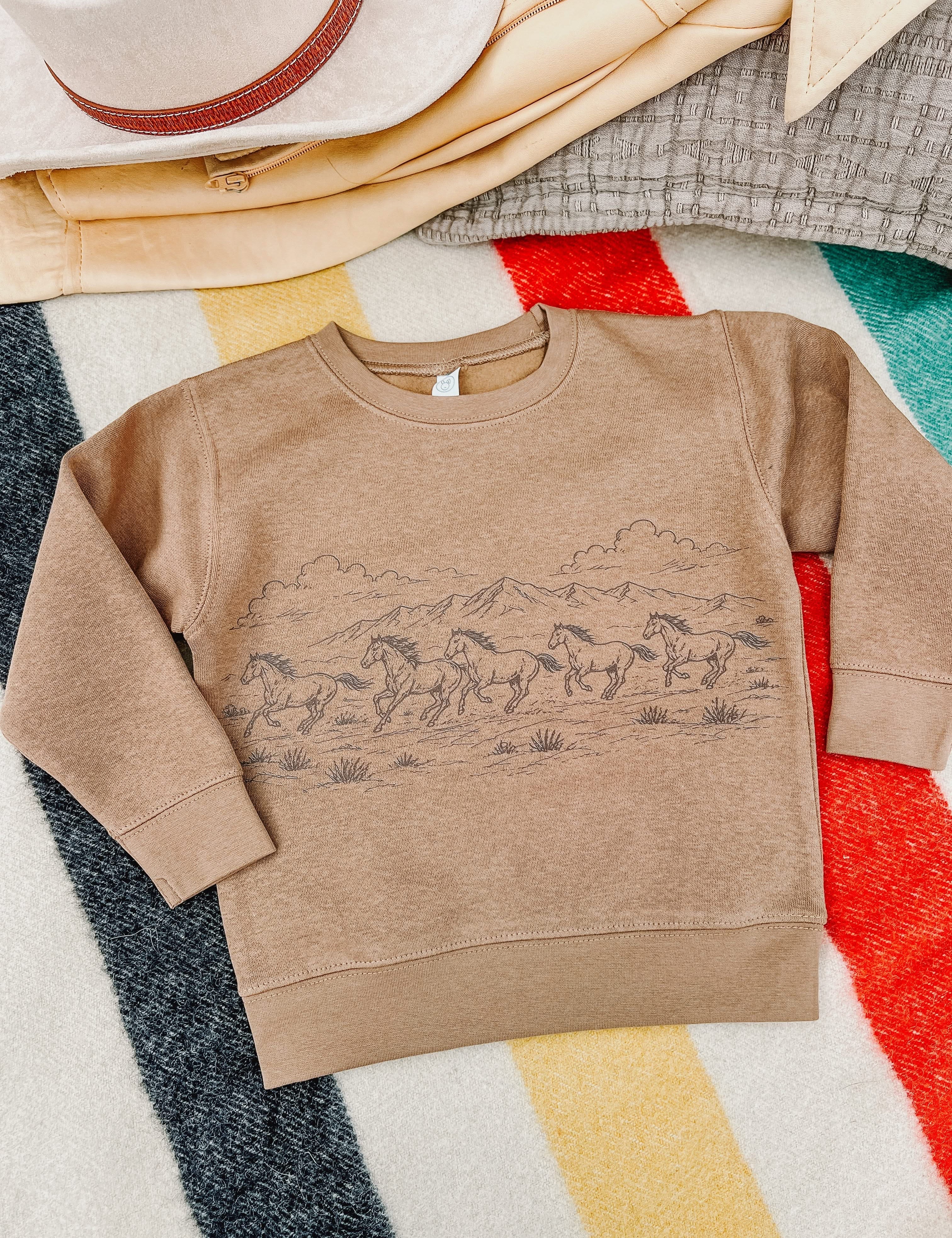 Western Horse Print | Child Crewneck Sweatshirt | Kids Western Pullover Little Mama Shirt Shop LLC