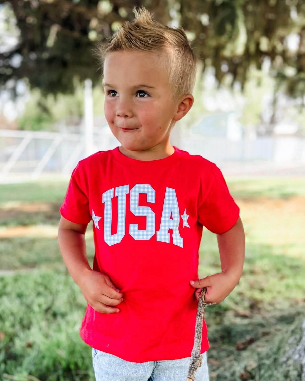 USA Gingham Tee - Child Red White &amp; Blue Patriotic Shirt | Little Mama Shirt Shop Little Mama Shirt Shop