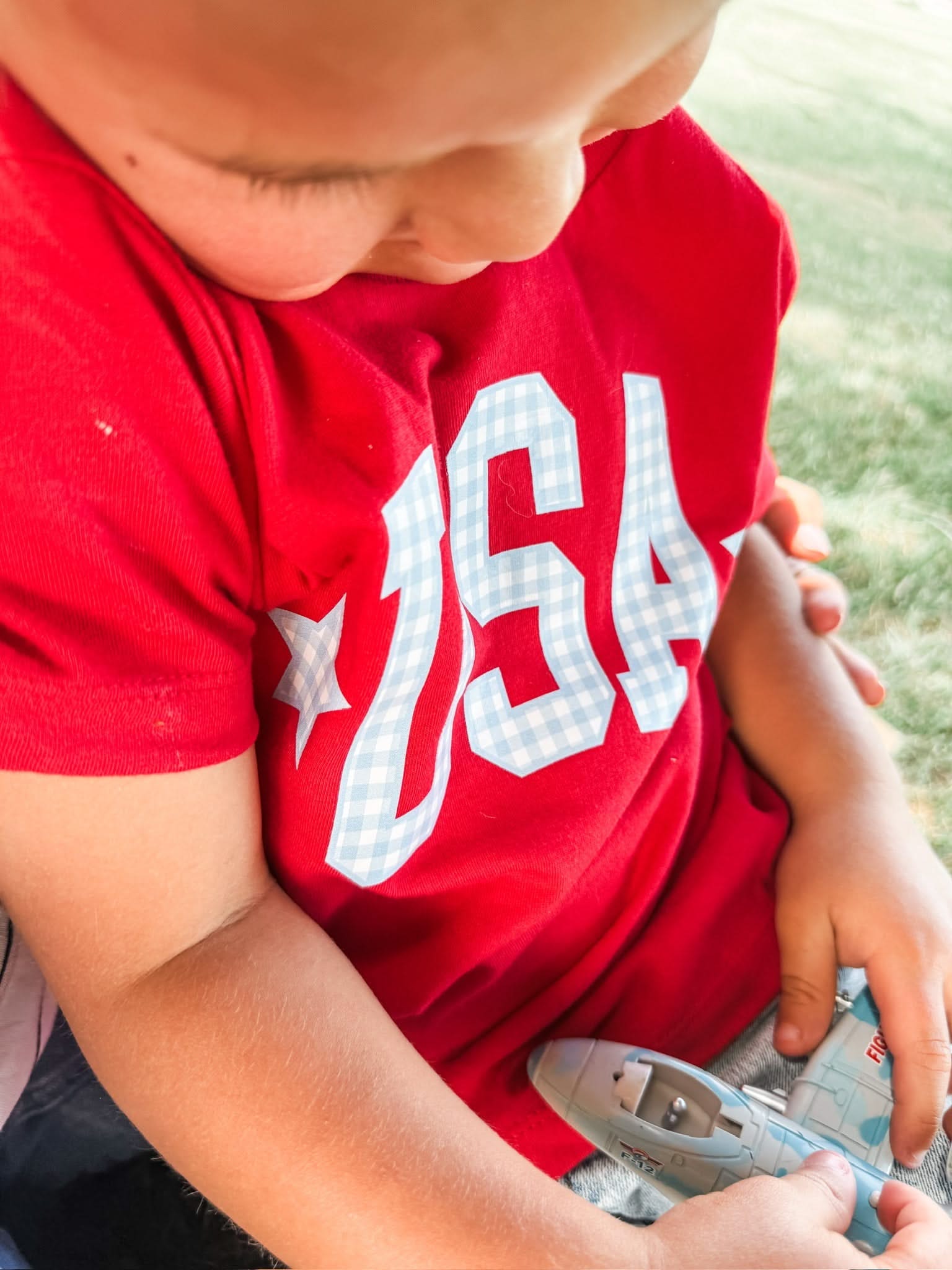 USA Gingham Tee - Child Red White & Blue Patriotic Shirt | Little Mama Shirt Shop Little Mama Shirt Shop