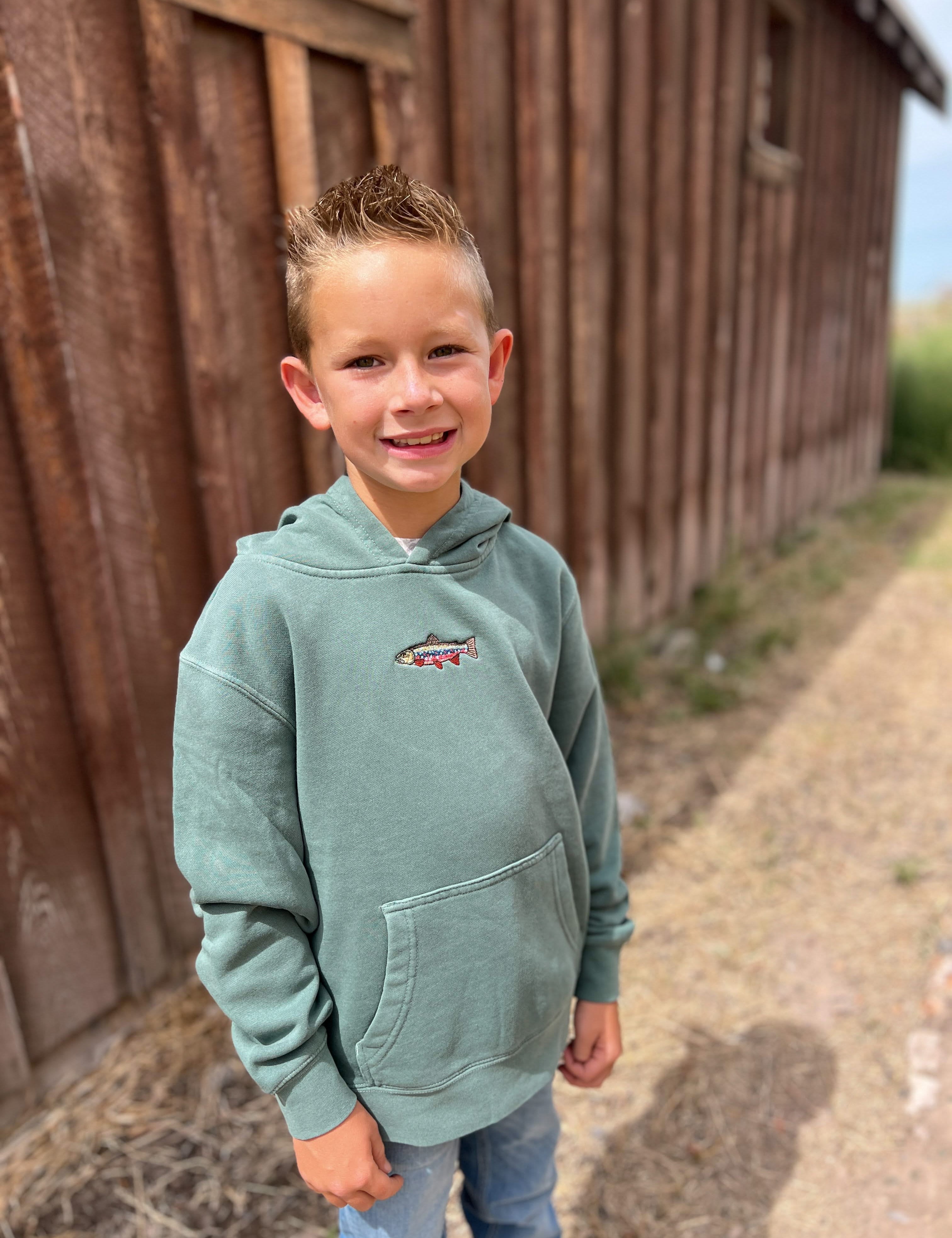 Brook Trout Embroidered | Child Hoodie | Kids Fishing Sweatshirt Little Mama Shirt Shop LLC