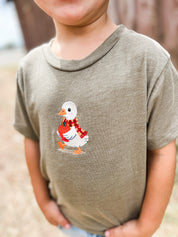 Autumn Duck with Pumpkin | Child Embroidered Tee | Kids Fall Shirt Little Mama Shirt Shop LLC