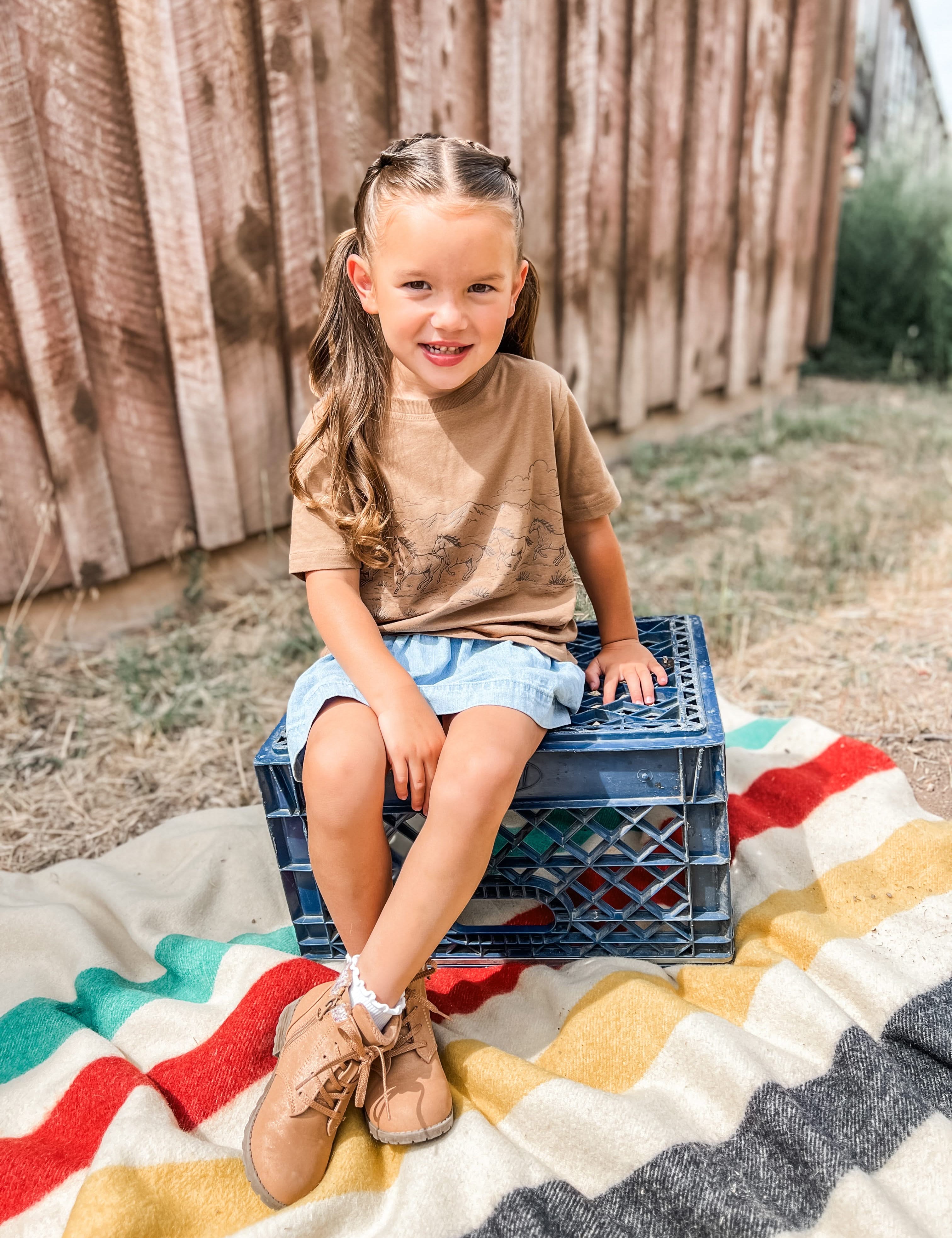 Western Horse Print | Child Tee Coyote Brown | Kids Western Shirt Little Mama Shirt Shop LLC