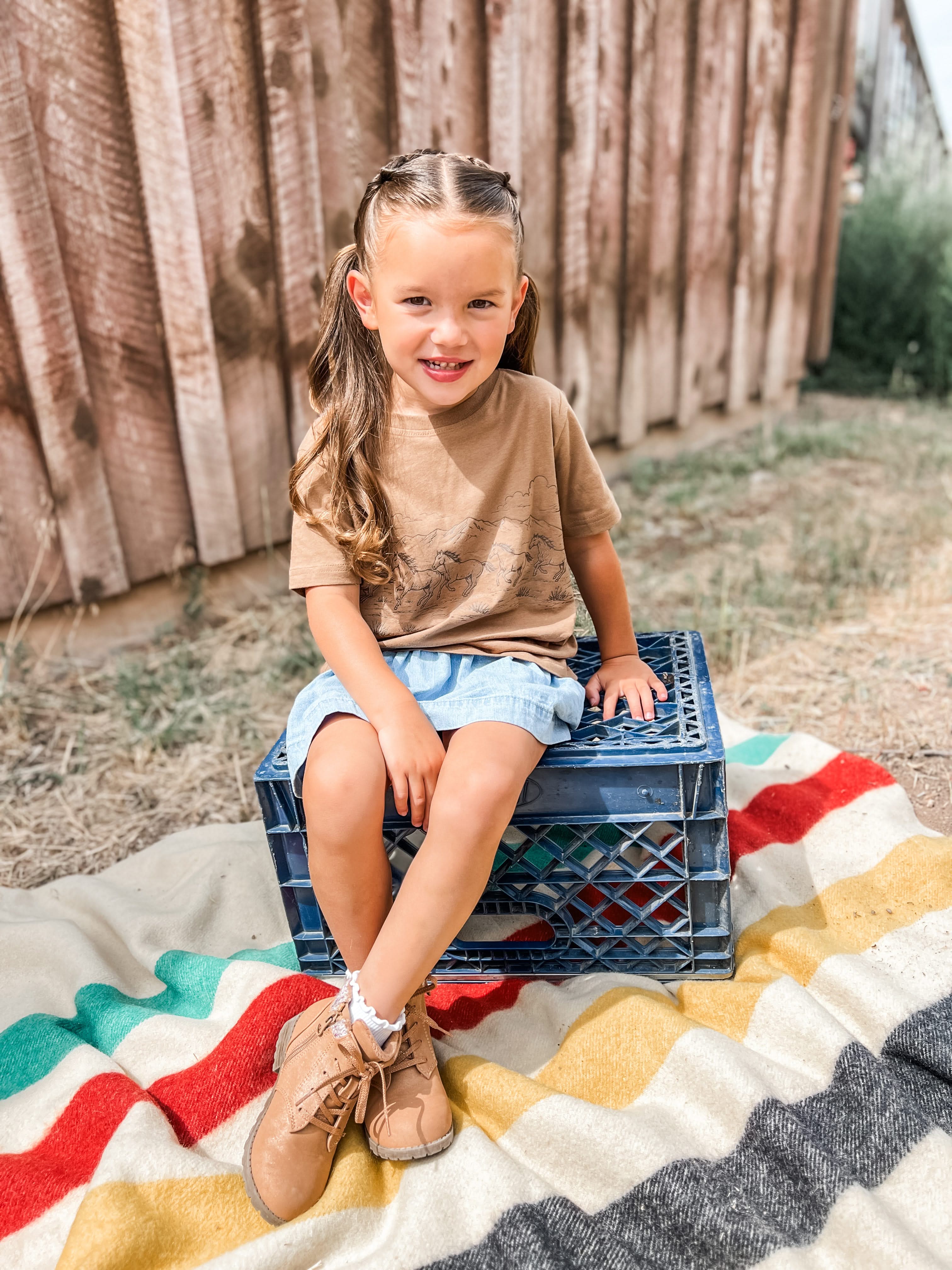 Western Horse Print | Child Tee Coyote Brown | Kids Western Shirt Little Mama Shirt Shop LLC