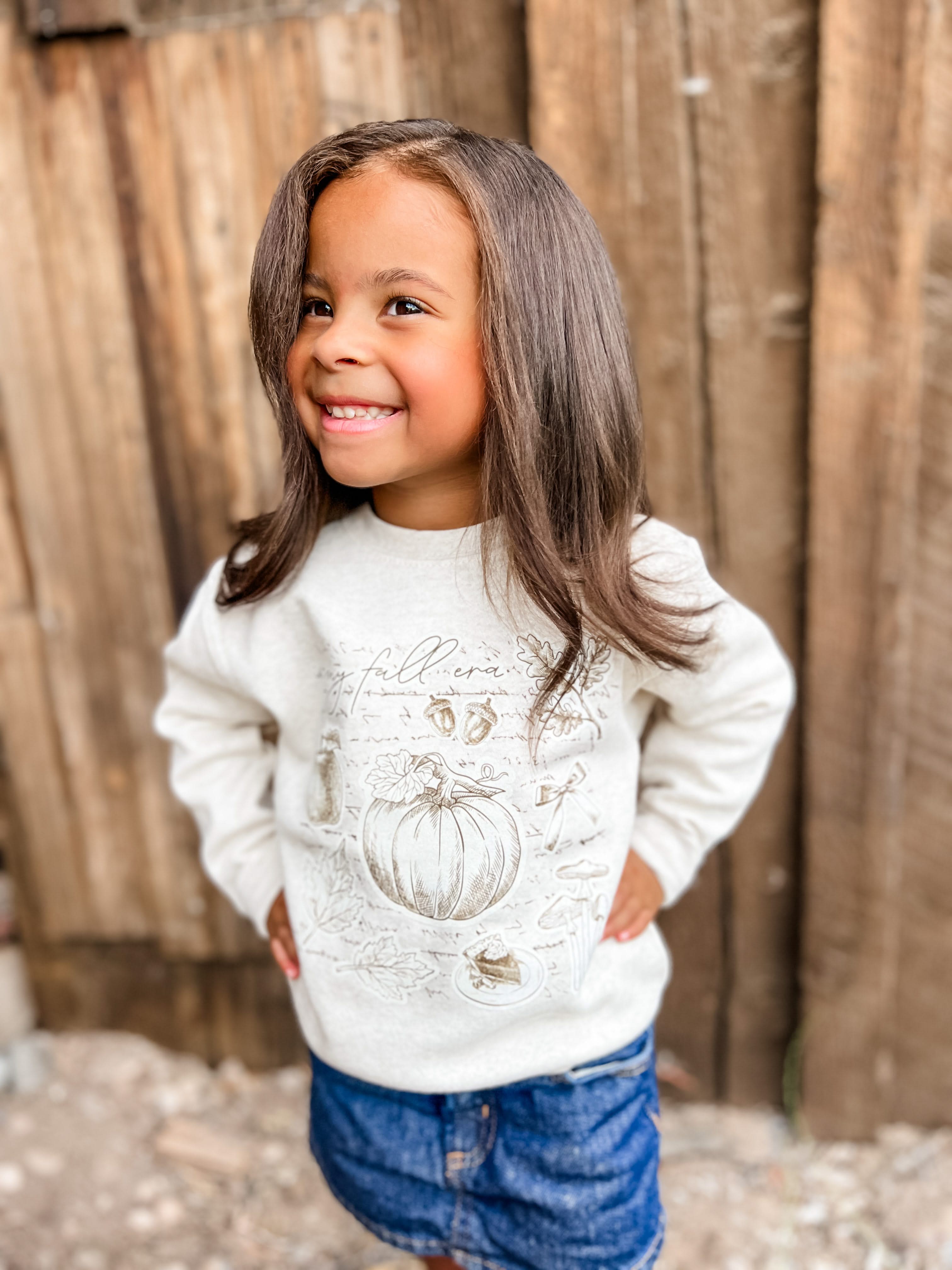 In My Fall Era | Child Natural Crewneck Sweatshirt | Kids Fall Graphic Pullover Little Mama Shirt Shop LLC