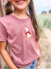 Autumn Duck with Pumpkin | Child Embroidered Tee | Kids Fall Shirt Little Mama Shirt Shop LLC