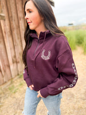 Wild and Rooted Embroidered Quarter-Zip | Adult Boxy Hooded Sweatshirt | Western Fall Little Mama Shirt Shop LLC
