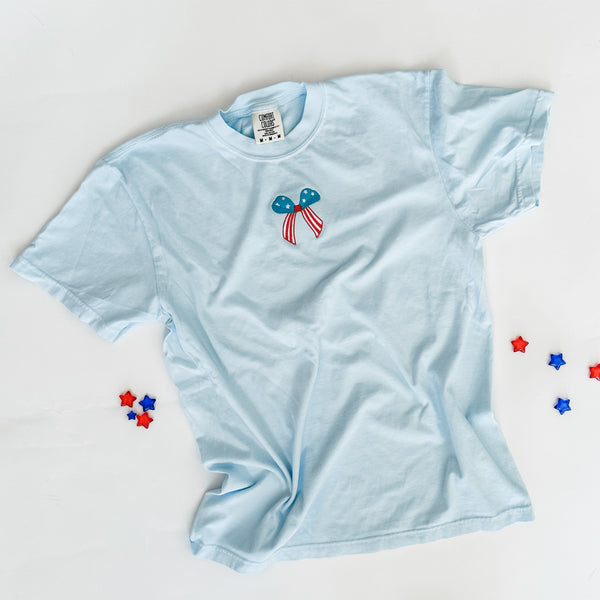 Embroidered Short Sleeve Comfort Colors Tee - Patriotic Bow (Centered)