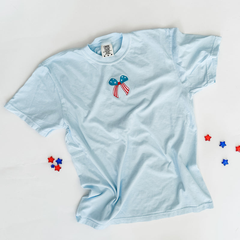 Embroidered Short Sleeve Comfort Colors Tee - Patriotic Bow (Centered)