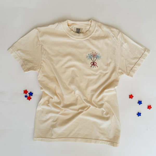 Embroidered Short Sleeve Comfort Colors Tee -  Dainty Sparklers