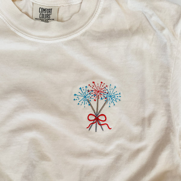 Embroidered Short Sleeve Comfort Colors Tee -  Dainty Sparklers