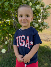 USA Gingham Tee - Child Red White & Blue Patriotic Shirt | Little Mama Shirt Shop Little Mama Shirt Shop