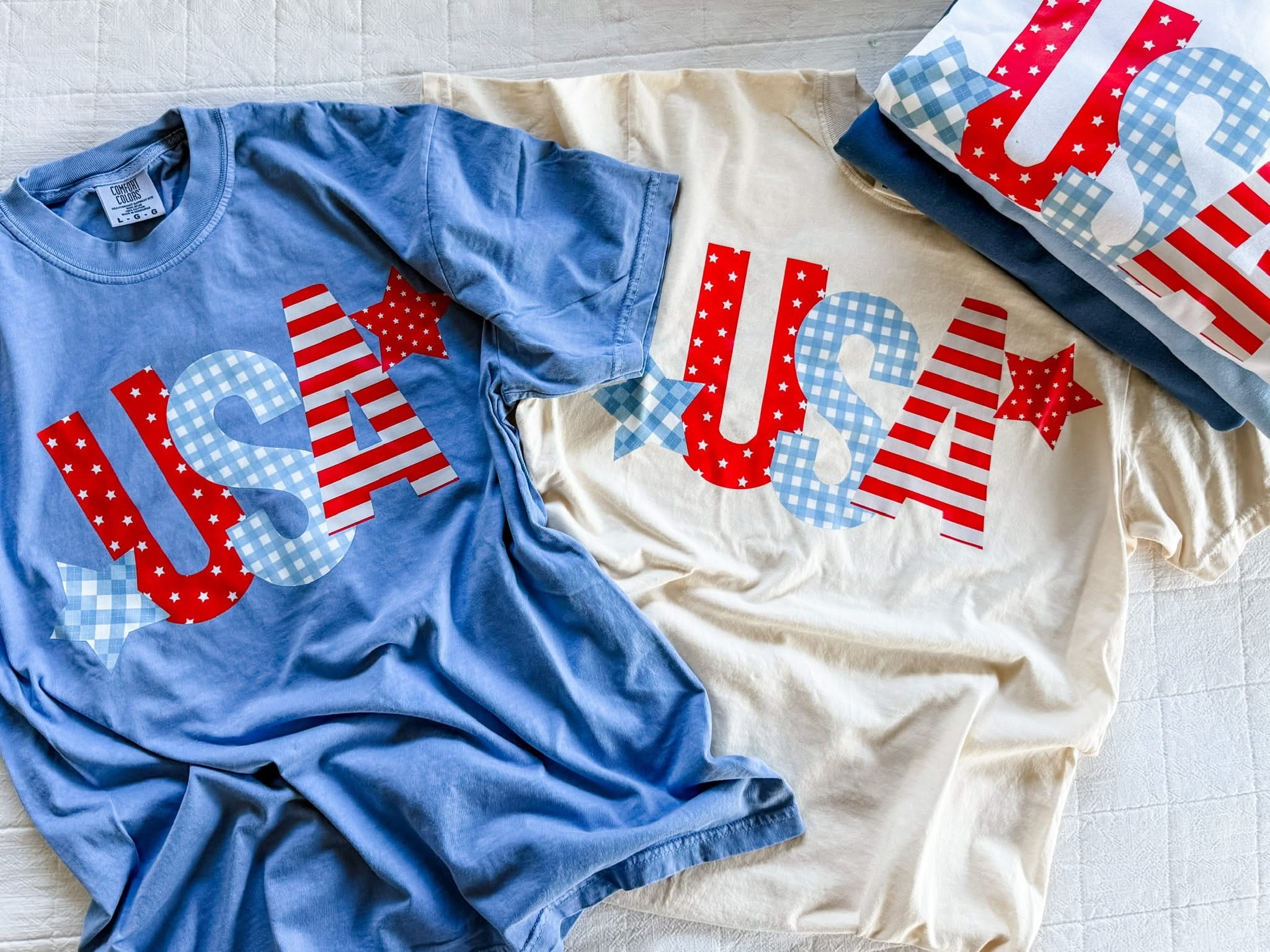 USA Patchwork Patriotic Graphic Tee – Adult Comfort Colors Shirt | Little Mama Shirt Shop Little Mama Shirt Shop LLC