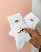 LMSS® CREW SOCKS - Mini USA Flag Little Mama Shirt Shop