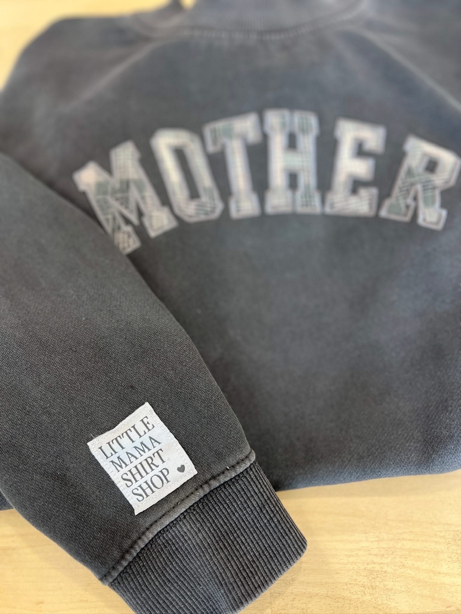 'Mother' Mock-neck | Sage Plaid Applique Embroidery | Fall Sweater Little Mama Shirt Shop LLC