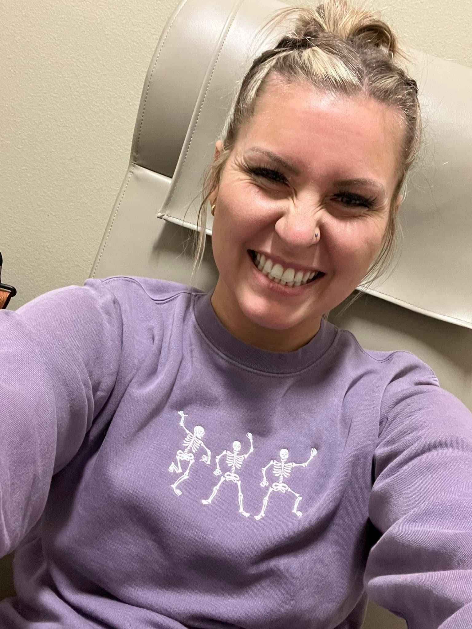 Dancing Skellies - Embroidered Pigment Crewneck