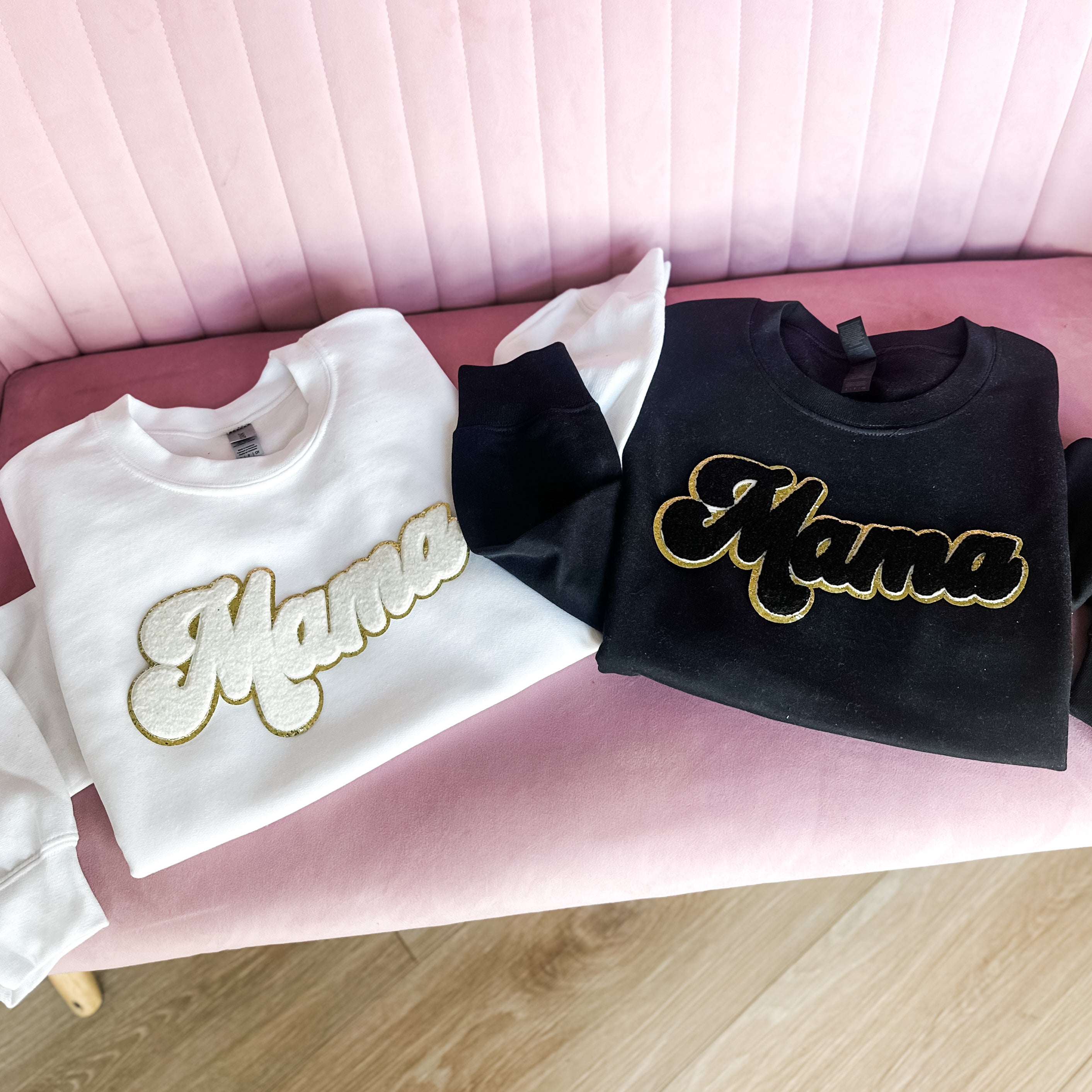 Holiday Sparkle N' Shine MAMA  - Chenille Patch Basic Fleece Little Mama Shirt Shop LLC