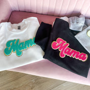 Holiday Sparkle N' Shine MAMA  - Chenille Patch Basic Fleece Little Mama Shirt Shop LLC