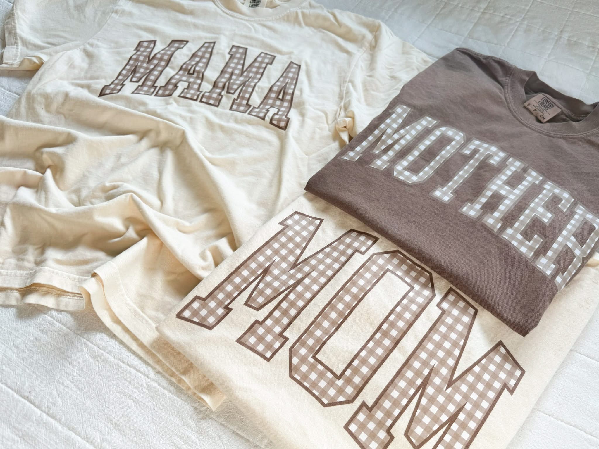 Choose Your Mom Name - Brown Gingham Print - Comfort Colors Tee | Little Mama Shirt Shop Little Mama Shirt Shop LLC