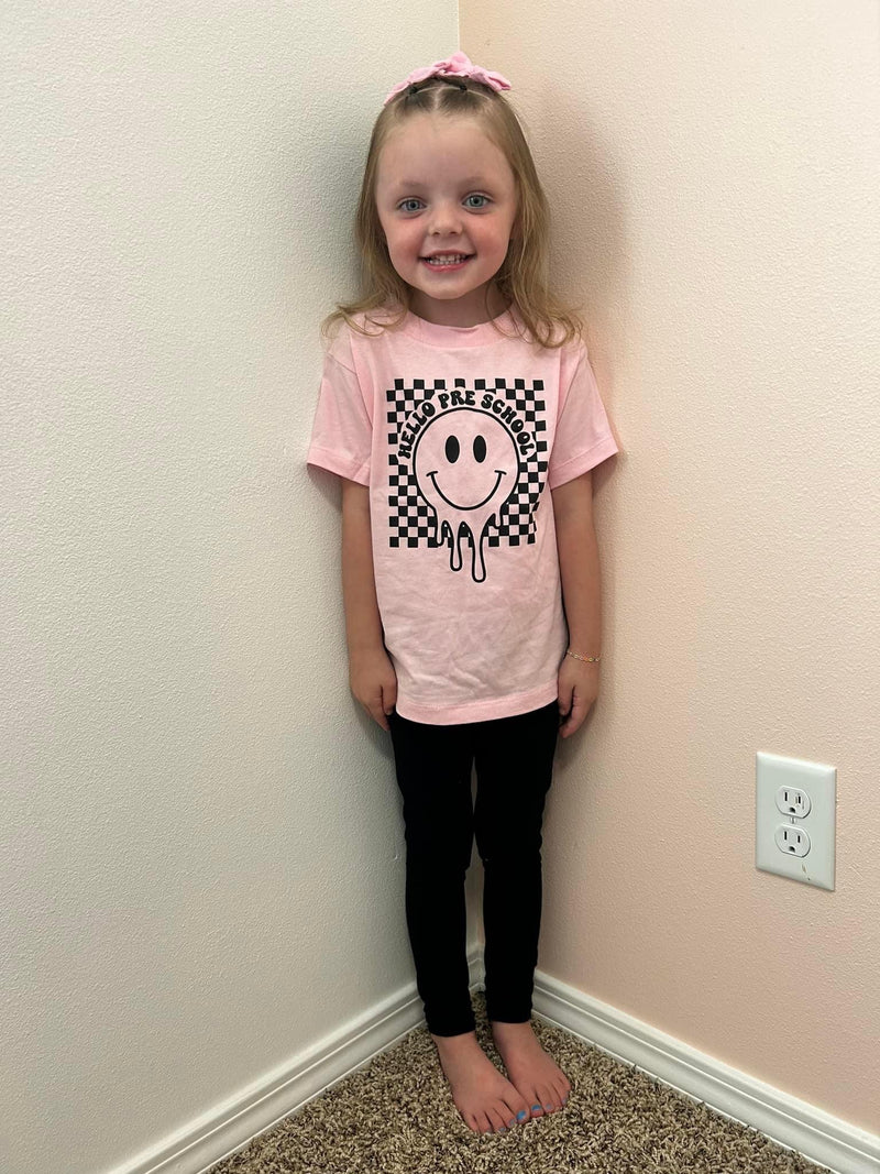 Hello Pre School - Checker Smiley - Short Sleeve Child Shirt