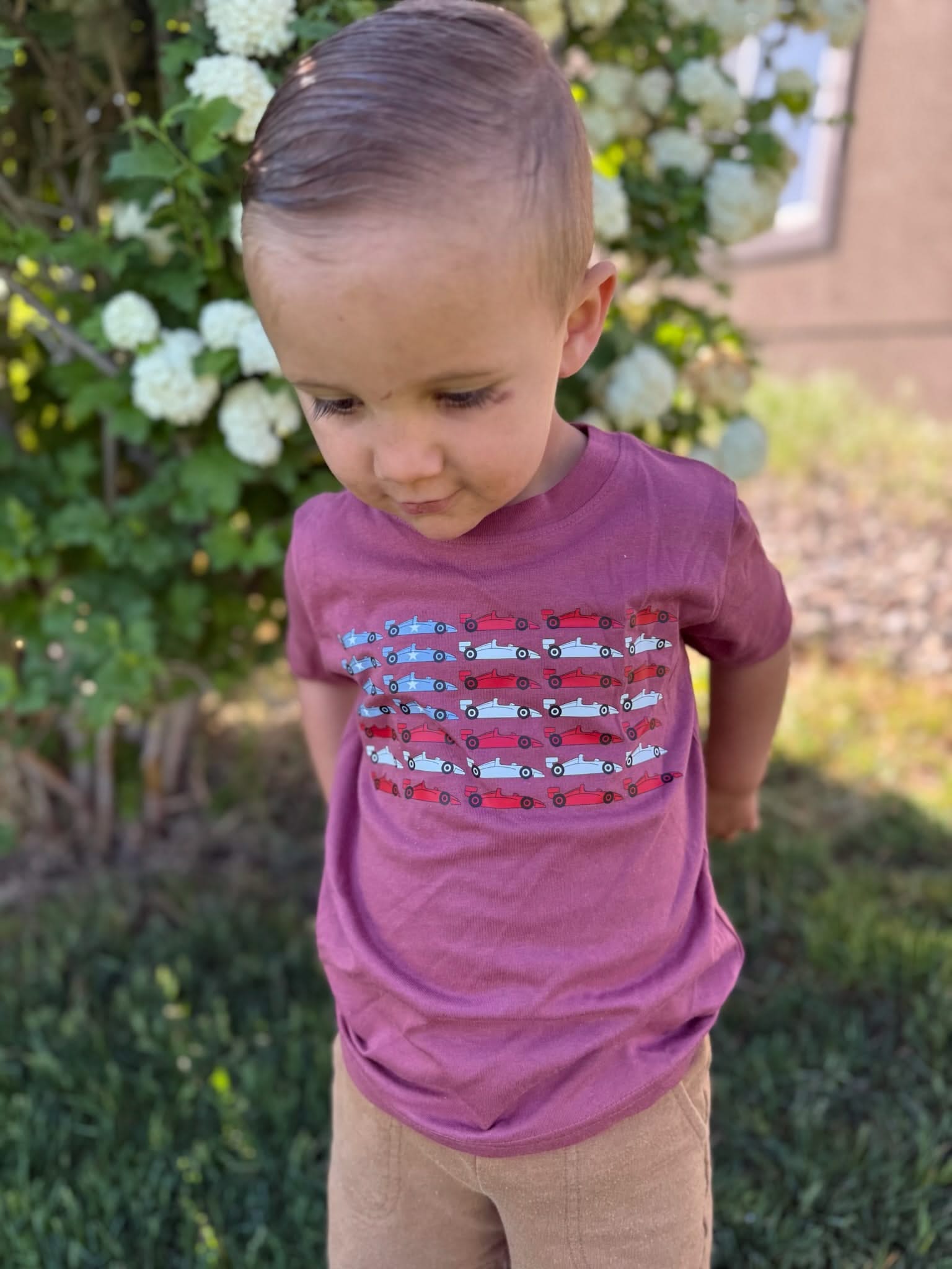 Patriotic Race Car American Flag Graphic T-Shirt - Child Tee | Little Mama Shirt Shop Little Mama Shirt Shop LLC
