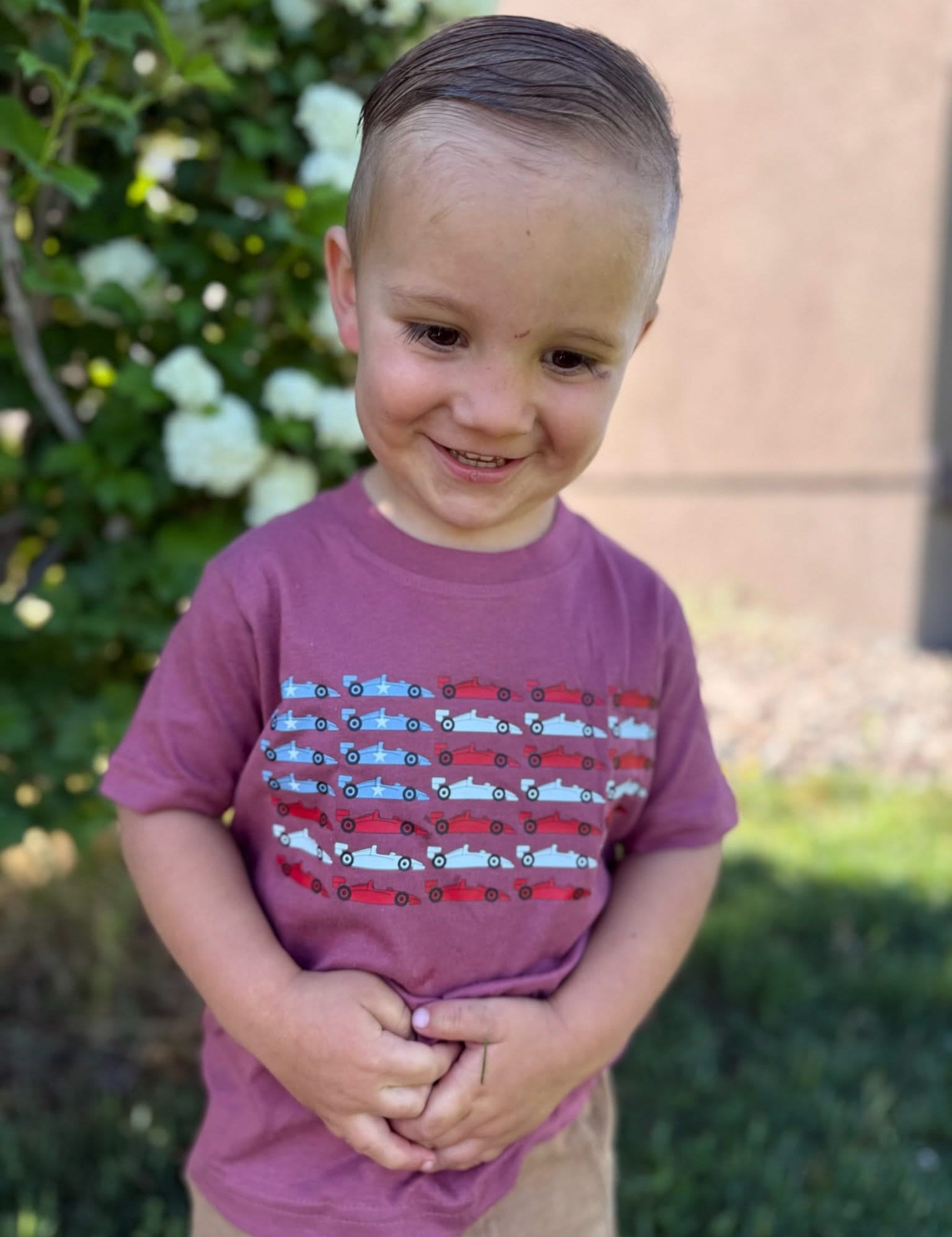 Patriotic Race Car American Flag Graphic T-Shirt - Child Tee | Little Mama Shirt Shop Little Mama Shirt Shop LLC