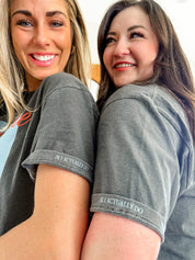 Adult tee with "JK I Actually Do" text on sleeve, shown on model  – Little Mama Shirt Shop