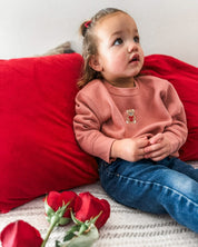 Child mauvelous sweater with valentine's teddy Embroidery on front, shown on model  – Little Mama Shirt Shop