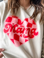 Mama - Pink & Red Checker Heart - BASIC Fleece Little Mama Shirt Shop LLC