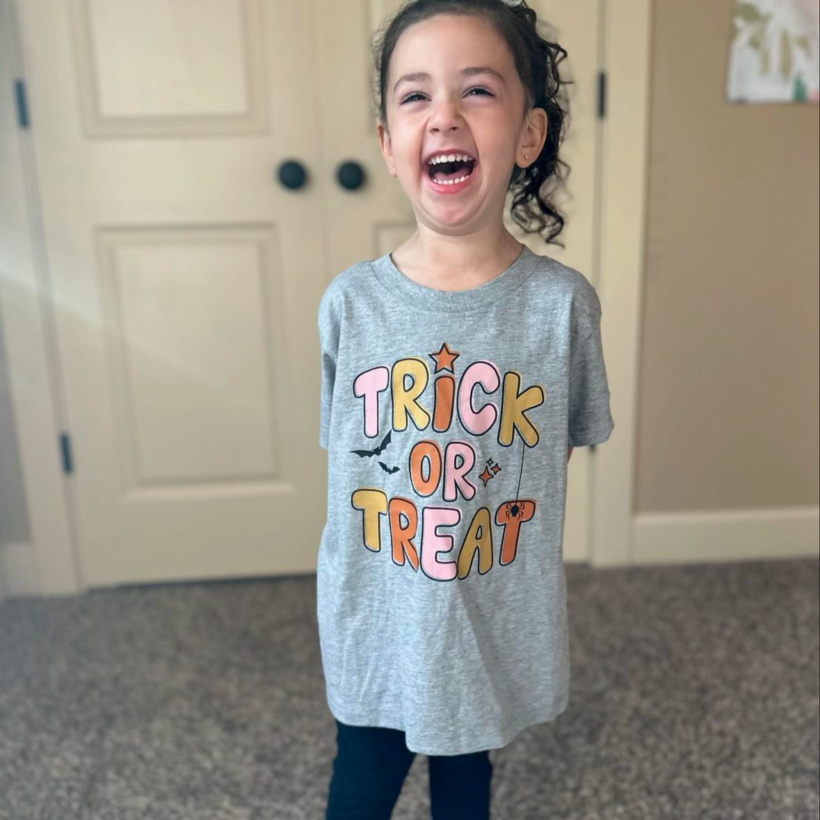 Trick or Treat (PINK/ORANGE) - Short Sleeve Child Shirt Little Mama Shirt Shop
