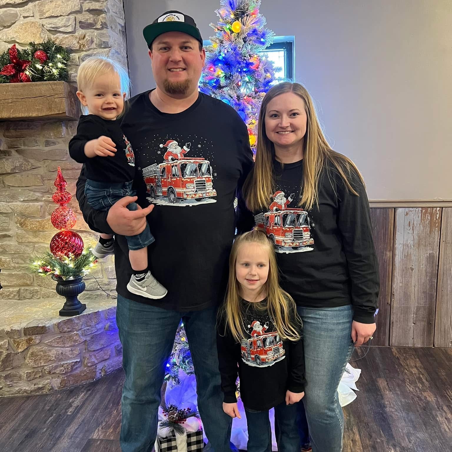 Firetruck Santa - Child Black LONG SLEEVE Tee Little Mama Shirt Shop