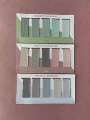 three sets of 5 magnetic bookmarks in green, pink, and purple shown on flat lay – Little Mama Shirt Shop