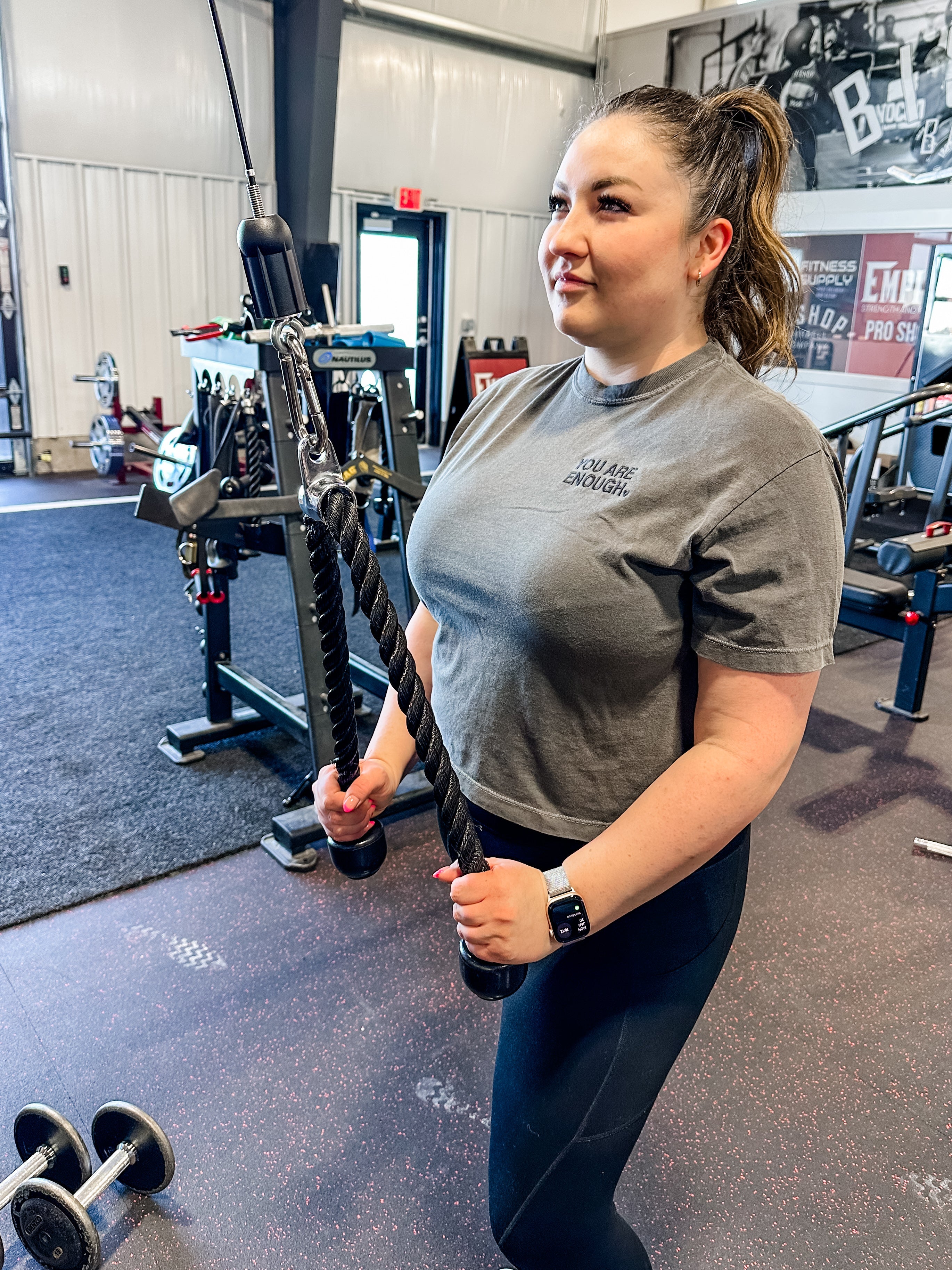 YOU ARE ENOUGH - Embroidered Cropped Comfort Colors Tee (Pepper) Little Mama Shirt Shop LLC