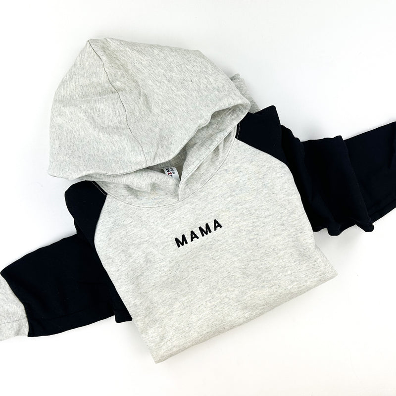 Game Day Hoodie w/ Black Sleeves - Embroidered MAMA (Black Thread)