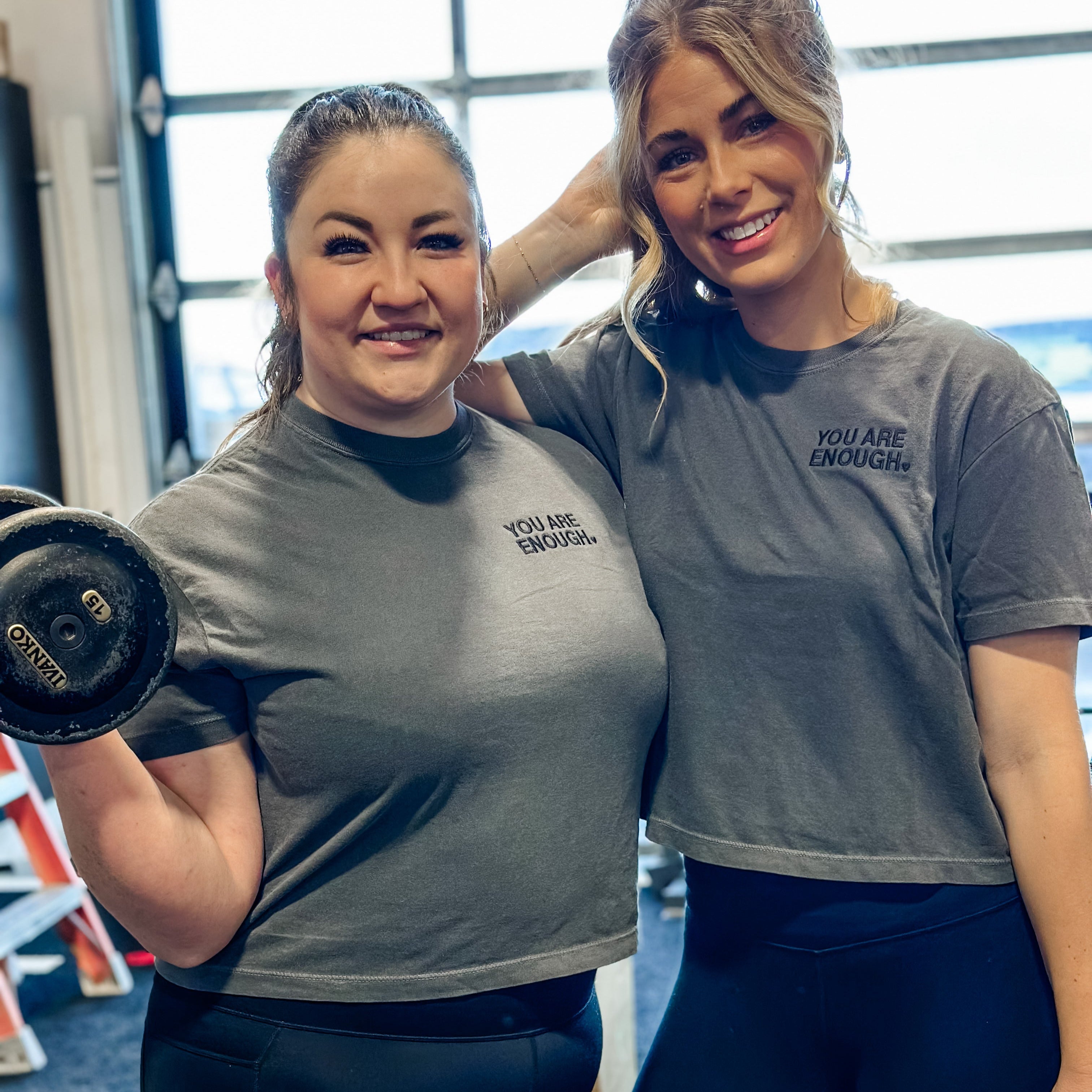 YOU ARE ENOUGH - Embroidered Cropped Comfort Colors Tee (Pepper) Little Mama Shirt Shop LLC