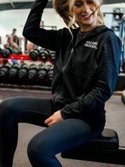 Embroidered Full Zip Performance Hoodie - Black w/ White Thread - You Are Enough Little Mama Shirt Shop LLC