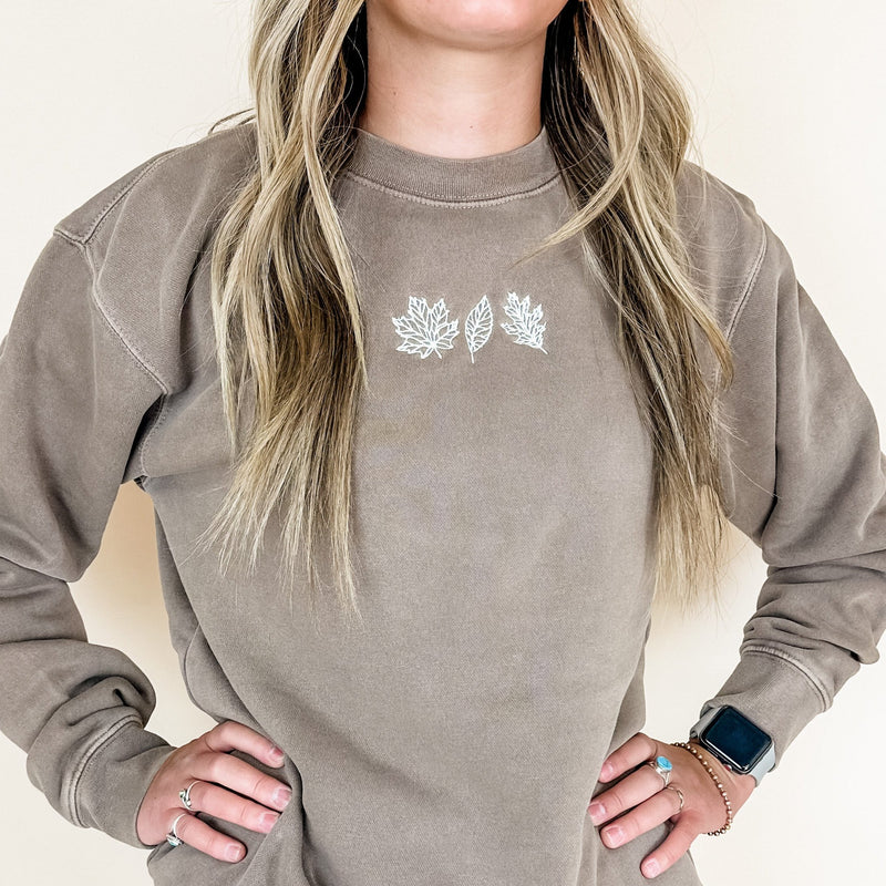 Embroidered Pigment Crewneck Sweatshirt - Simple Fall Leaves