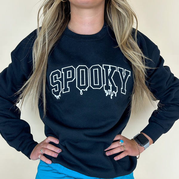 Embroidered Super Soft Fleece Crewneck - SPOOKY (Dripping)