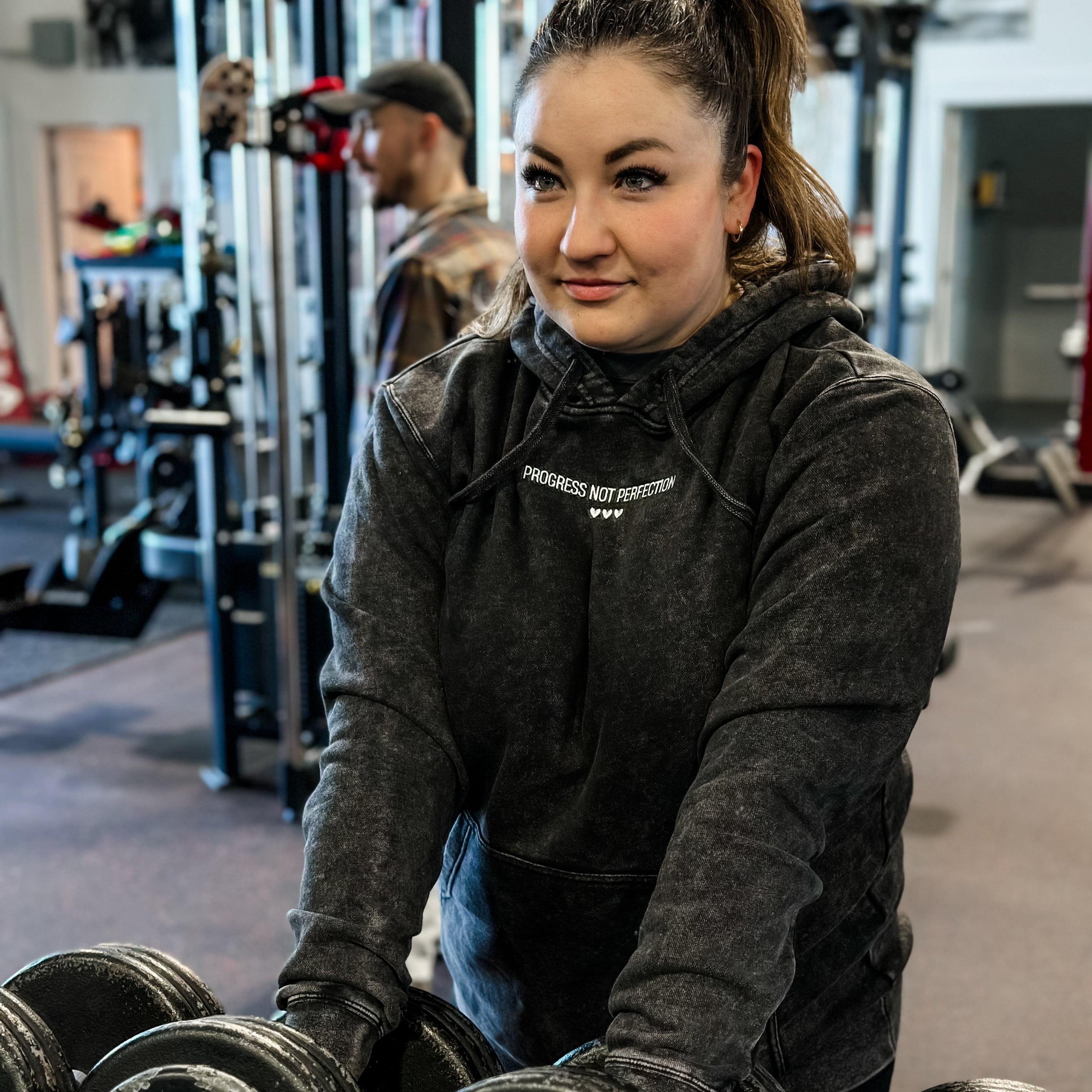 PROGRESS NOT PERFECTION - Embroidered Unisex Mineral Wash HOODIE Little Mama Shirt Shop LLC