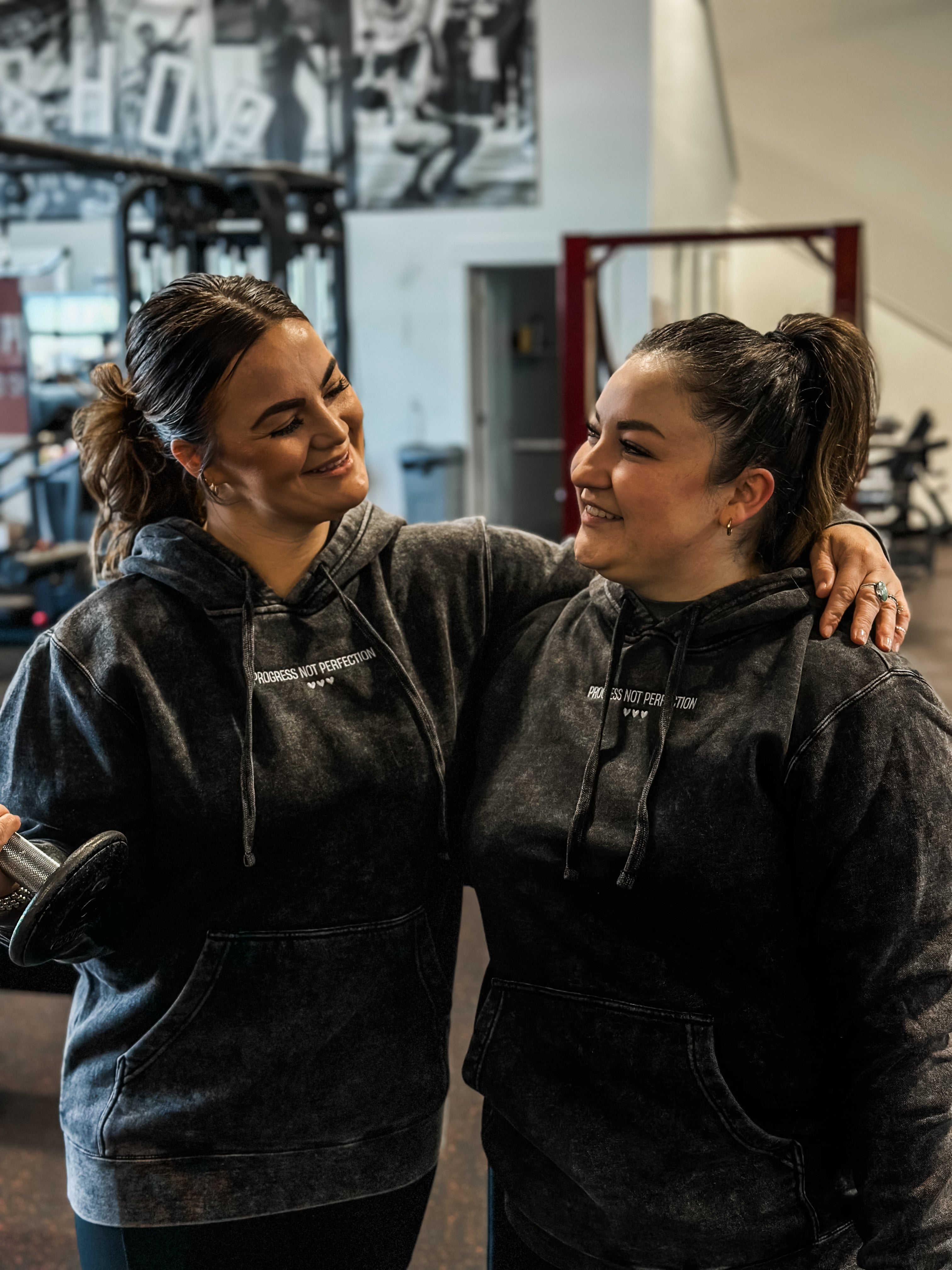 PROGRESS NOT PERFECTION - Embroidered Unisex Mineral Wash HOODIE Little Mama Shirt Shop LLC