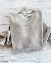 Adult fleece in cream with 'mama' printed on the front, seen on flat lay - Little Mama Shirt Shop