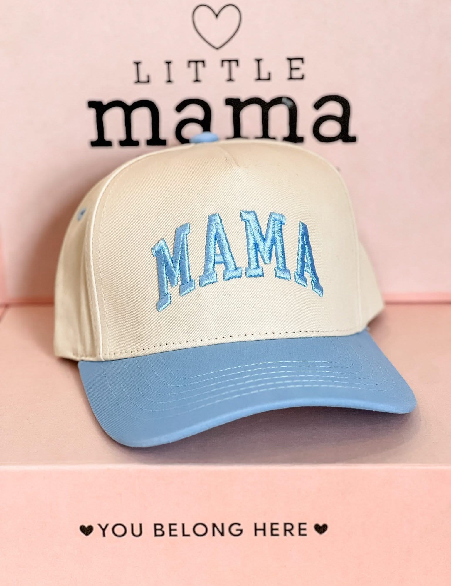 Embroidered Mama Hat Natural Adjustable Cap with Pink or Blue