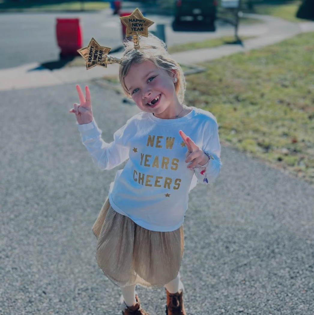 New Years Cheers - Block Font - Child LONG SLEEVE Tee Little Mama Shirt Shop